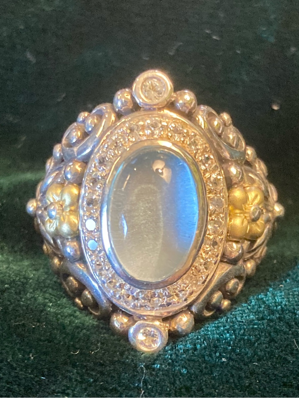 Barbara bixby size 10 ring sterling & 18K & moonstone and cz